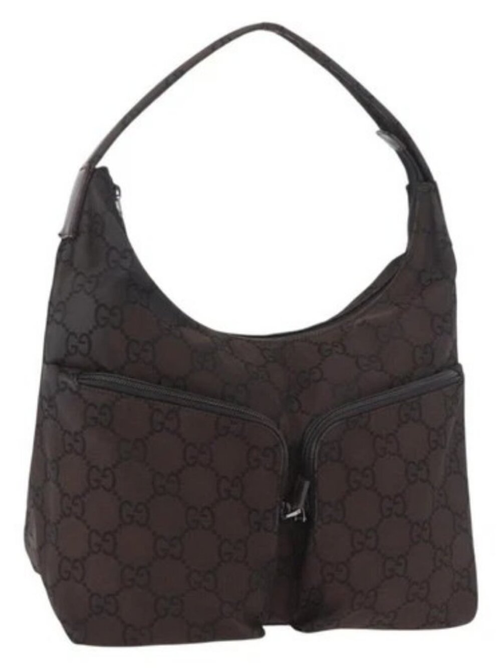 GUCCI GG Canvas Shoulder Bag Nylon Dark Brown Silver Auth 188409